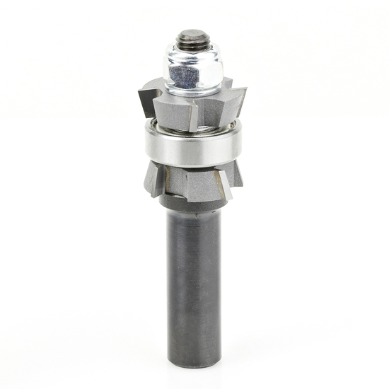 Picture of 47414 Carbide Tipped Double Bevel Trim Cutter Assembly 15 Deg x 1 Inch Dia x 1/4 x 1/2 Shank with Center Ball Bearing